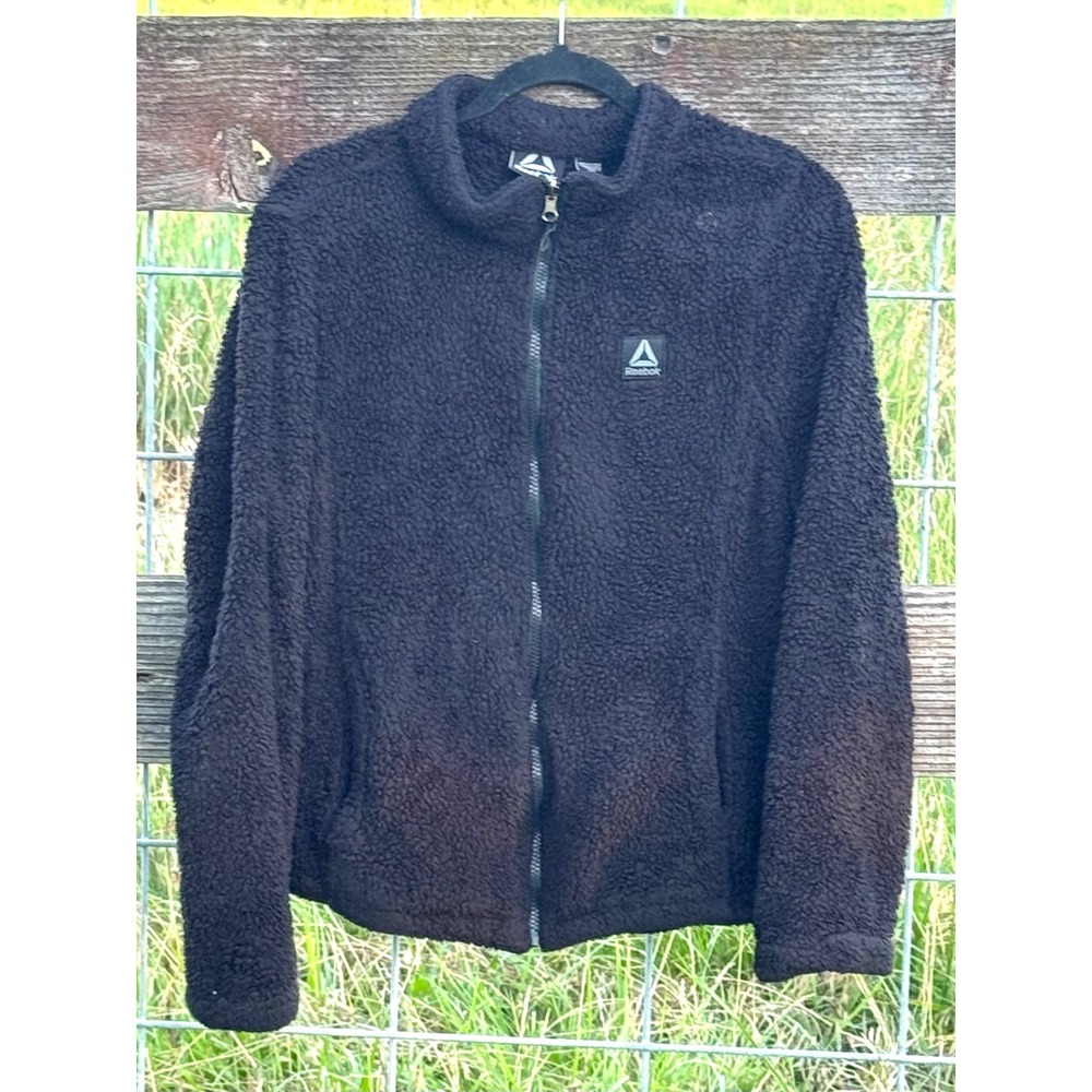 Reebok Womens Full Zip Sherpa Fleece Jacket Black Mock Neck Full Zip Large